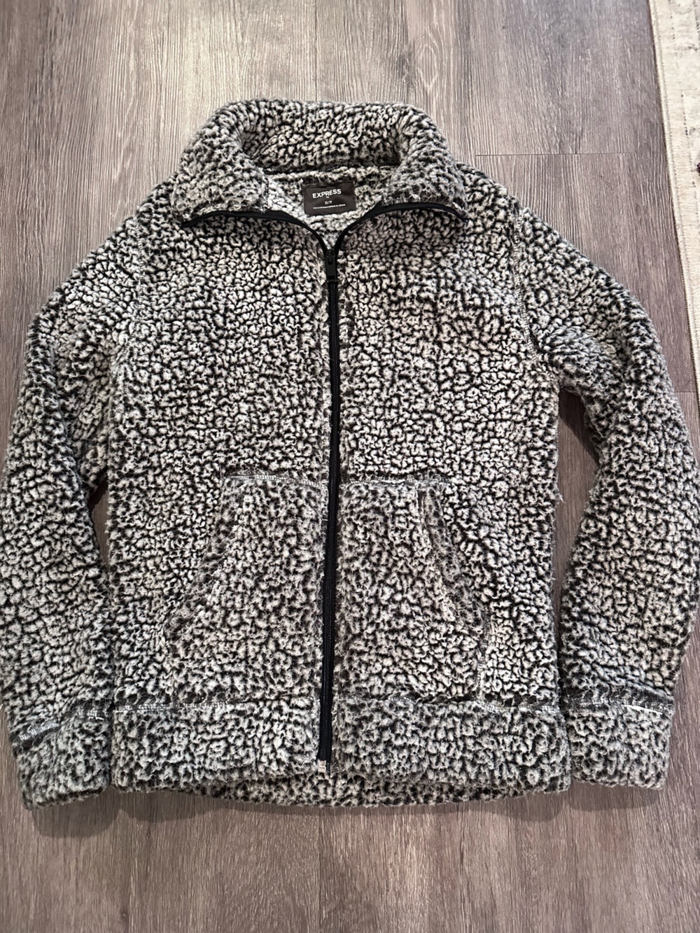 Express Black & White Speckled Teddy Sherpa Jacket